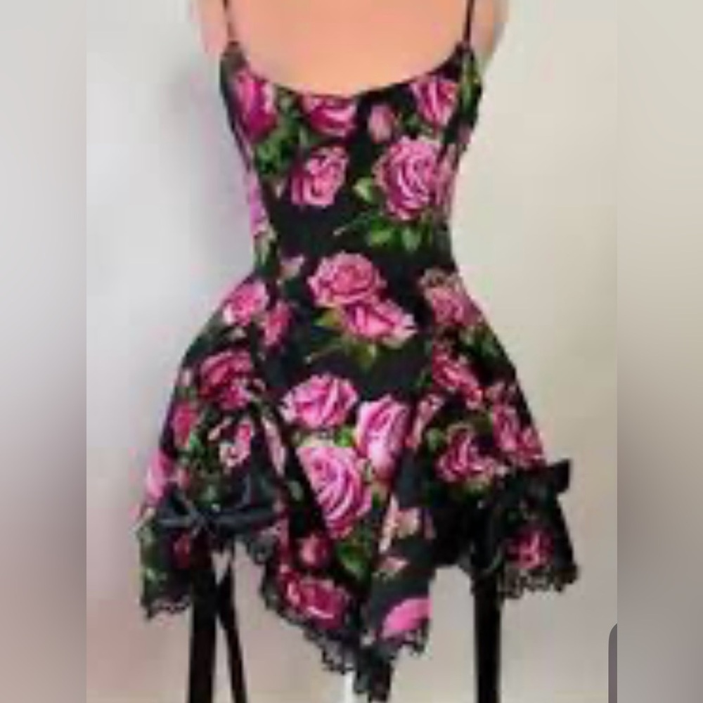 Dolls Kill Sugar Thrillz Black and Pink Floral Mini Dress NWT XS